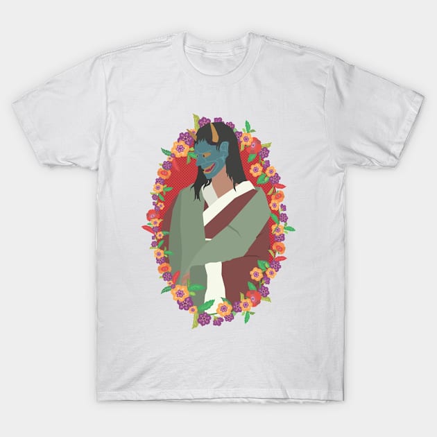 Hannya Lady Flower Garland T-Shirt by MythoCulture